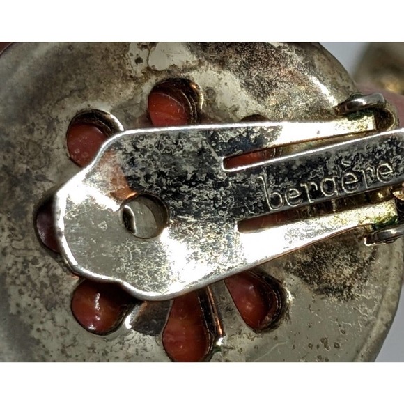 Vintage Bergere Orange Cabochon Clip On Earrings 1960's - Picture 3 of 3